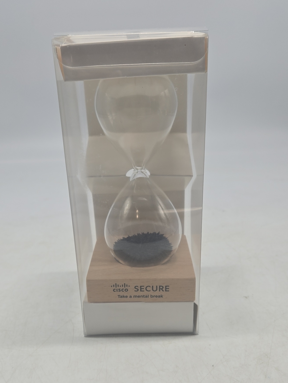 NEW Magnetic hourglass with black sand and wood base